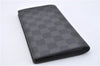 Authentic Louis Vuitton Damier Graphite Portefeuille Brazza N62665 Wallet 2742F