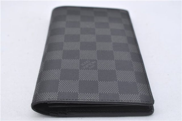 Authentic Louis Vuitton Damier Graphite Portefeuille Brazza N62665 Wallet 2742F