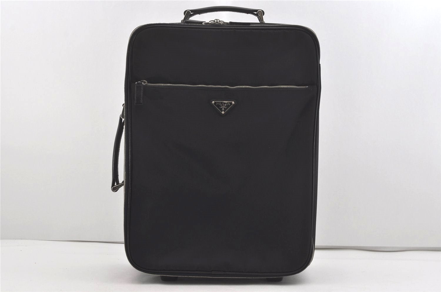 Authentic PRADA Nylon Tessuto Saffiano Leather Travel Suitcase Black 2742I