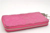 Authentic Christian Dior Cannage Leather Round Zip Long Wallet Purse Pink 2744E