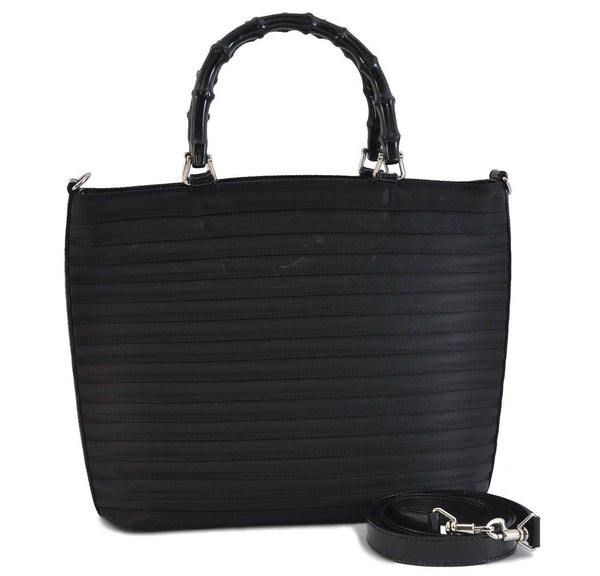 Authentic GUCCI Bamboo 2way Hand Shoulder Bag Purse Nylon Leather Black 2745C
