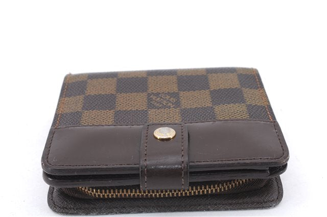 Authentic Louis Vuitton Damier Compact Zip Bifold Wallet Purse N61668 LV 2747E