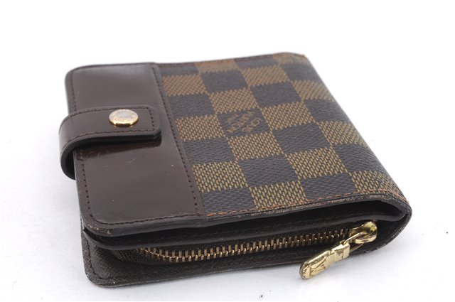 Authentic Louis Vuitton Damier Compact Zip Bifold Wallet Purse N61668 LV 2747E