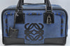 Authentic LOEWE Amazona 28 Anagram Hand Boston Bag Suede Enamel Blue 2747H