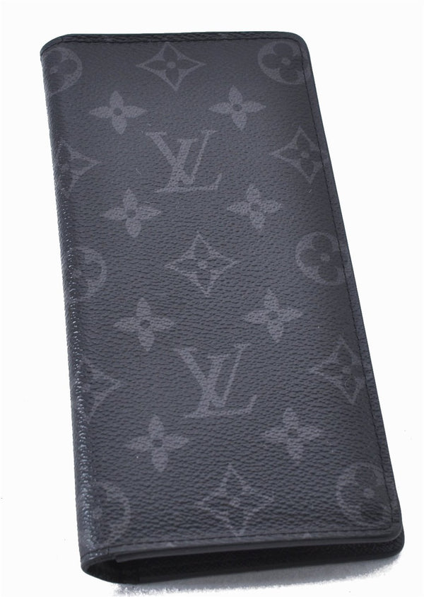 Auth Louis Vuitton Monogram Eclipse Portefeuille Brazza Wallet M61697 LV 2751F