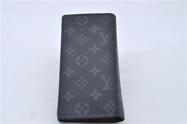 Auth Louis Vuitton Monogram Eclipse Portefeuille Brazza Wallet M61697 LV 2751F