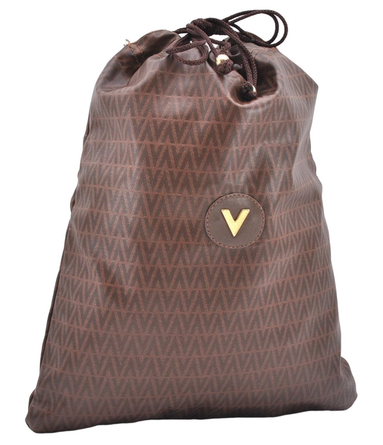 Authentic MARIO VALENTINO V Logo Drawstring Bag PVC Leather Brown 2752E