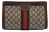 Authentic GUCCI Web Sherry Line Clutch Hand Bag GG PVC Leather Brown Junk 2753I
