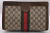 Authentic GUCCI Web Sherry Line Clutch Hand Bag GG PVC Leather Brown Junk 2753I