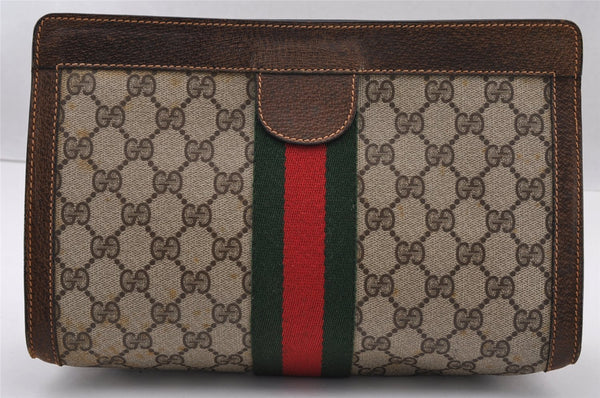 Authentic GUCCI Web Sherry Line Clutch Hand Bag GG PVC Leather Brown Junk 2753I