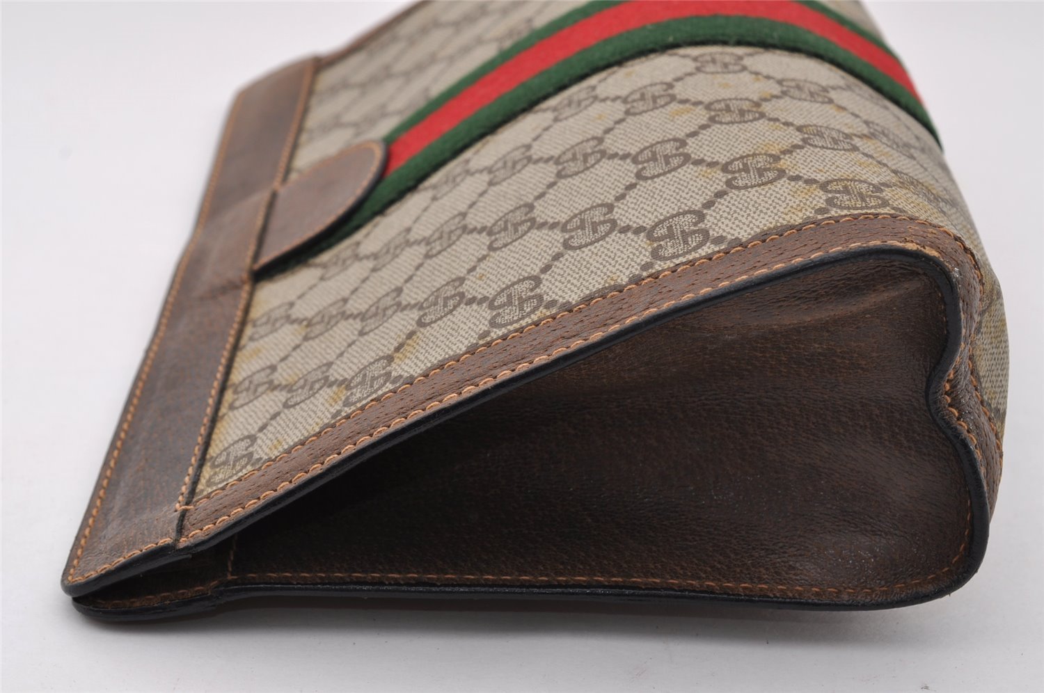 Authentic GUCCI Web Sherry Line Clutch Hand Bag GG PVC Leather Brown Junk 2753I