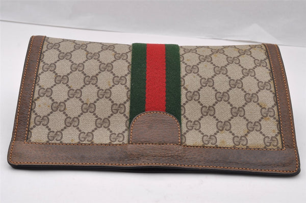Authentic GUCCI Web Sherry Line Clutch Hand Bag GG PVC Leather Brown Junk 2753I