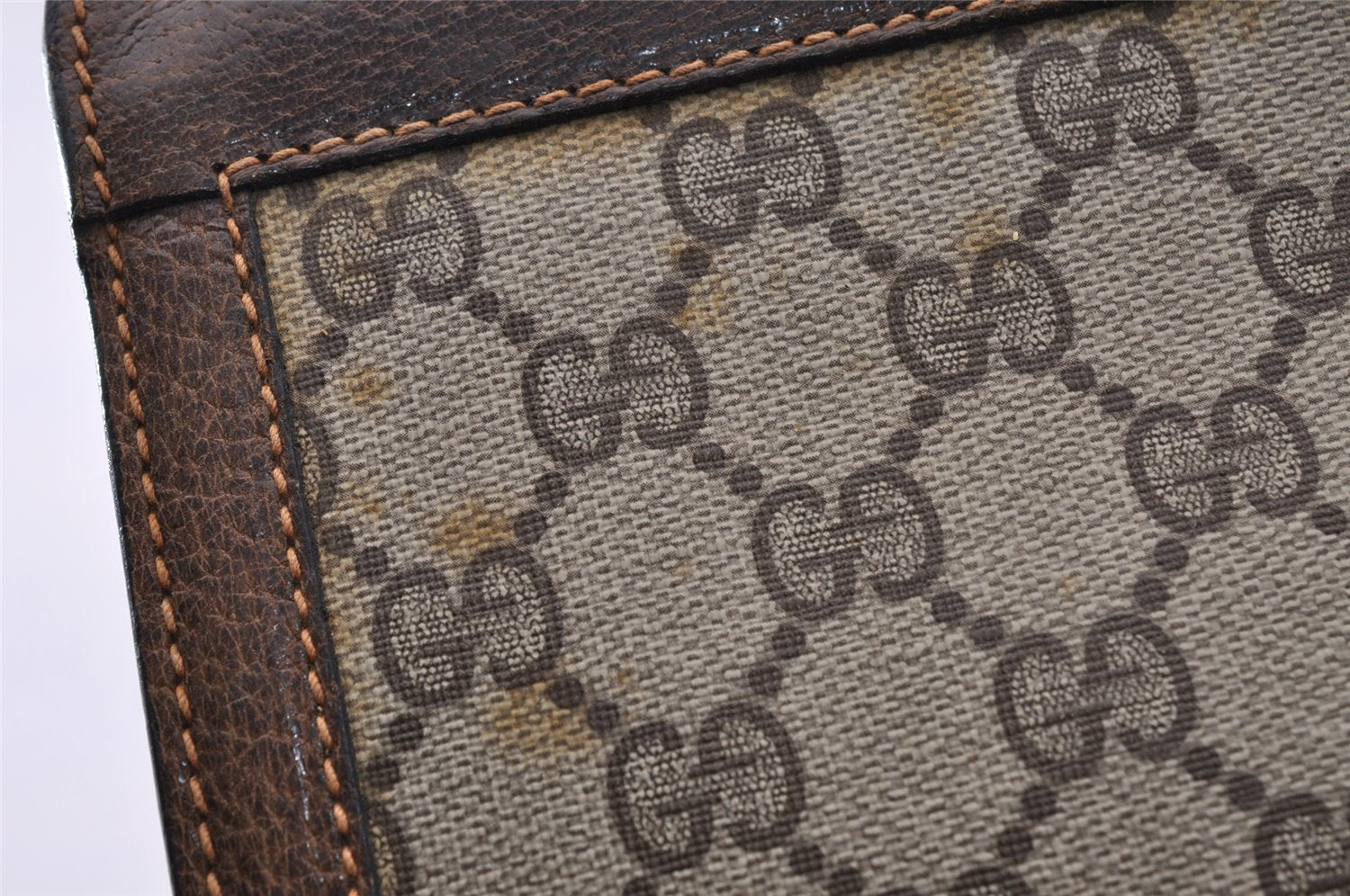 Authentic GUCCI Web Sherry Line Clutch Hand Bag GG PVC Leather Brown Junk 2753I