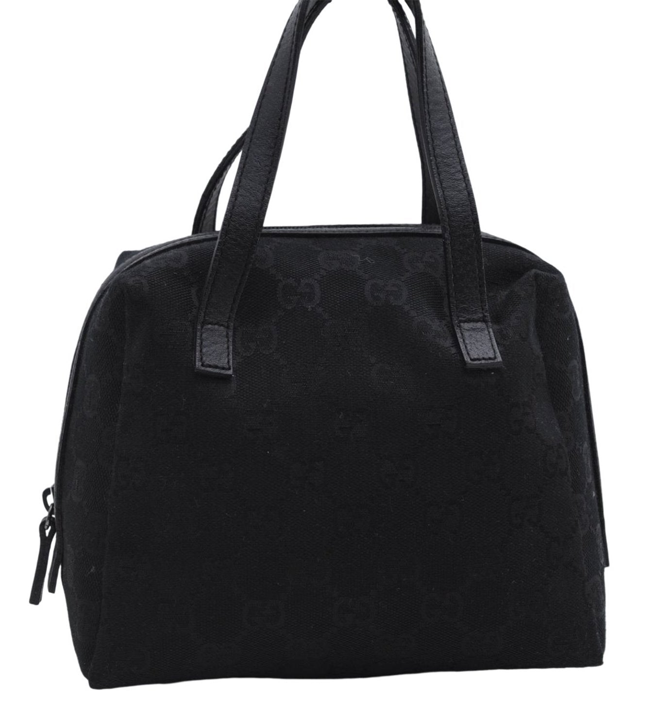 Authentic GUCCI Vintage Hand Bag Purse GG Canvas Leather Black 2754E