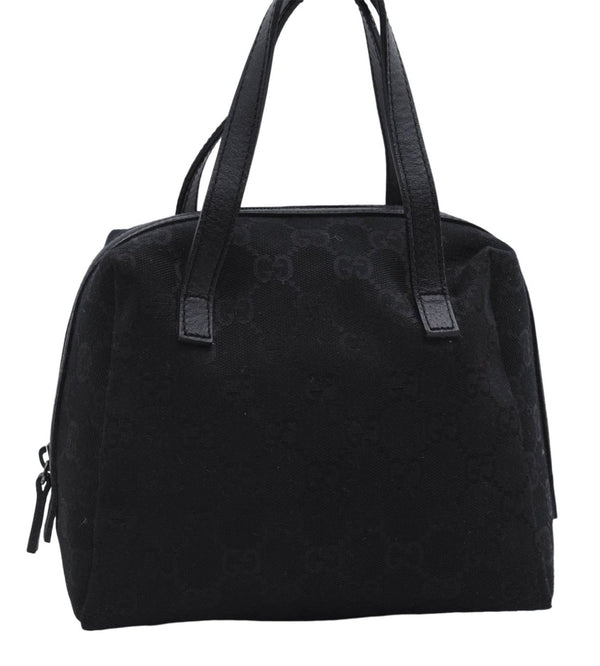 Authentic GUCCI Vintage Hand Bag Purse GG Canvas Leather Black 2754E