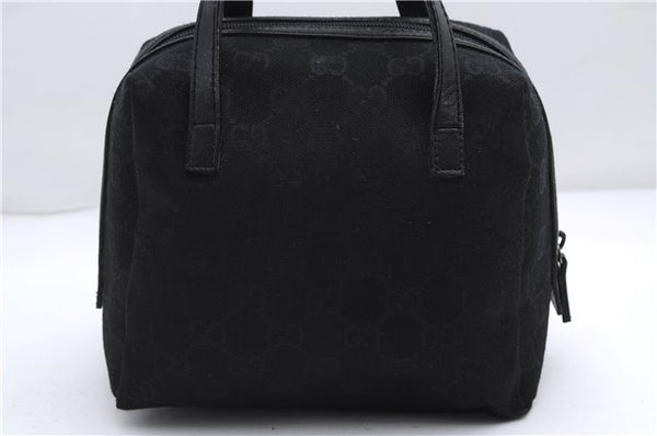 Authentic GUCCI Vintage Hand Bag Purse GG Canvas Leather Black 2754E