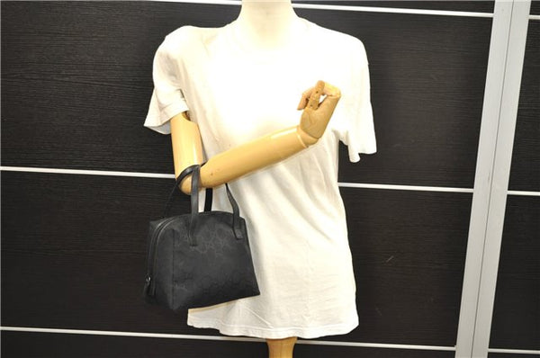 Authentic GUCCI Vintage Hand Bag Purse GG Canvas Leather Black 2754E