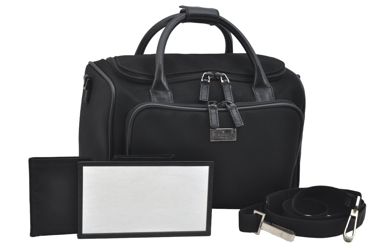 Authentic GUCCI 2Way Shoulder Hand Bag Nylon Leather 0130092 Black 2754I