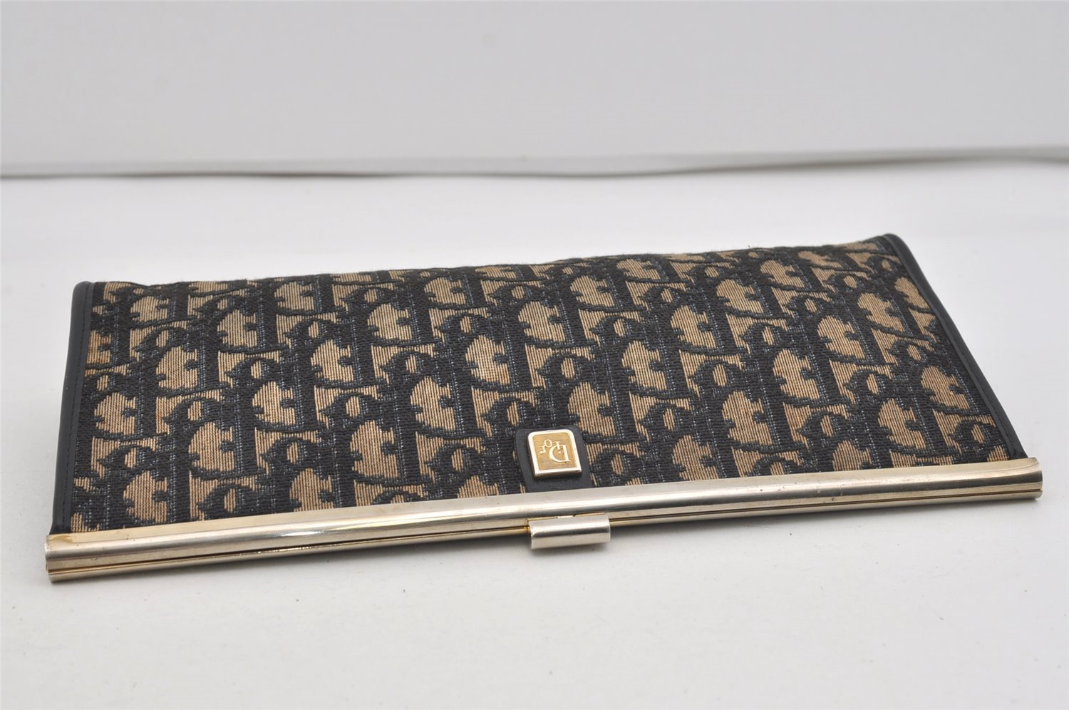 Authentic Christian Dior Trotter Clutch Hand Bag Purse Canvas Leather Blue 2755I