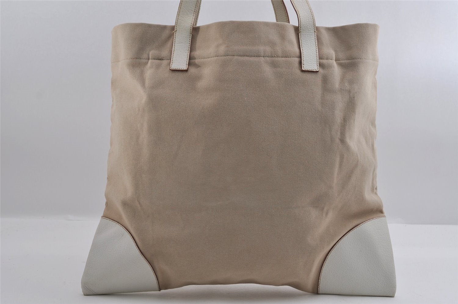 Authentic PRADA Vintage Canvas Leather Shoulder Tote Bag Beige White 2756I