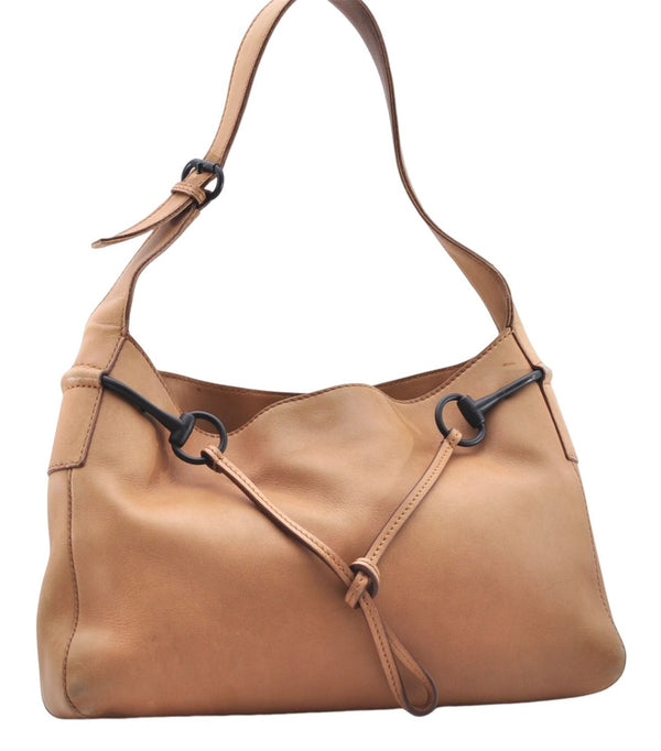 Authentic GUCCI Horsebit Shoulder Hand Bag Purse Leather 101975 Beige 2757E