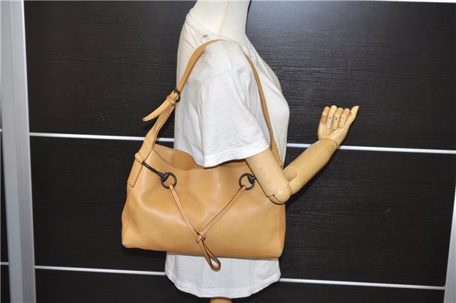 Authentic GUCCI Horsebit Shoulder Hand Bag Purse Leather 101975 Beige 2757E