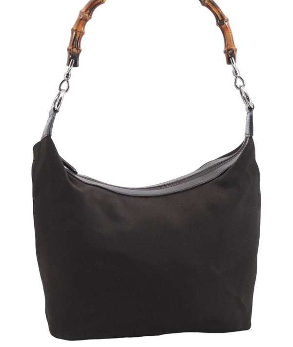 Authentic GUCCI Bamboo Vintage Shoulder Hand Bag Purse Nylon Enamel Brown 2758E