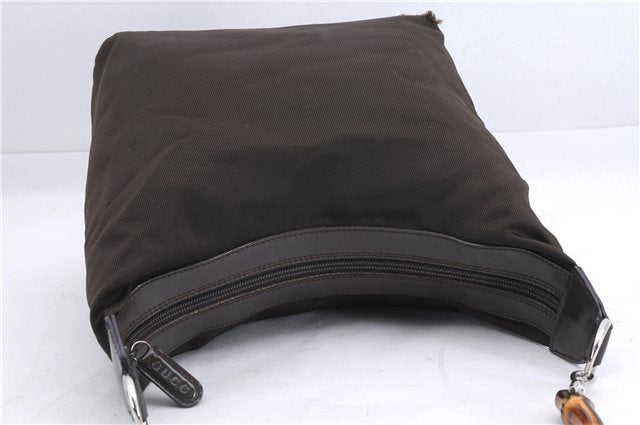 Authentic GUCCI Bamboo Vintage Shoulder Hand Bag Purse Nylon Enamel Brown 2758E