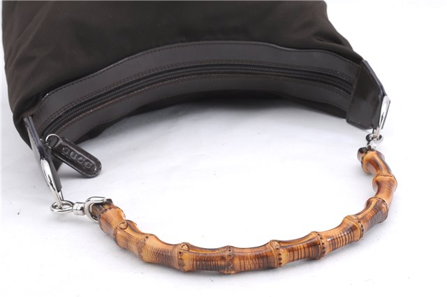 Authentic GUCCI Bamboo Vintage Shoulder Hand Bag Purse Nylon Enamel Brown 2758E
