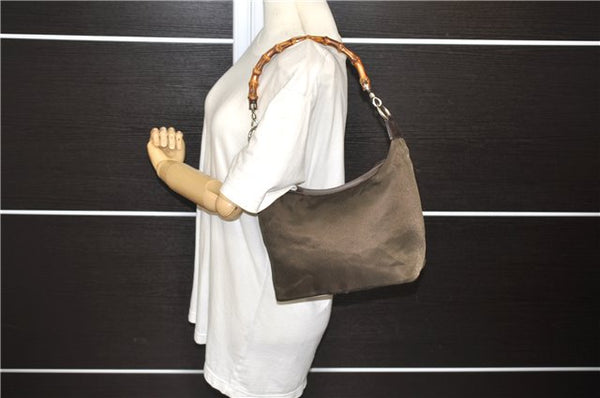 Authentic GUCCI Bamboo Vintage Shoulder Hand Bag Purse Nylon Enamel Brown 2758E