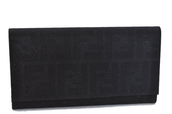 Authentic FENDI Vintage Zucca Long Wallet Purse Canvas Leather Black 2758F