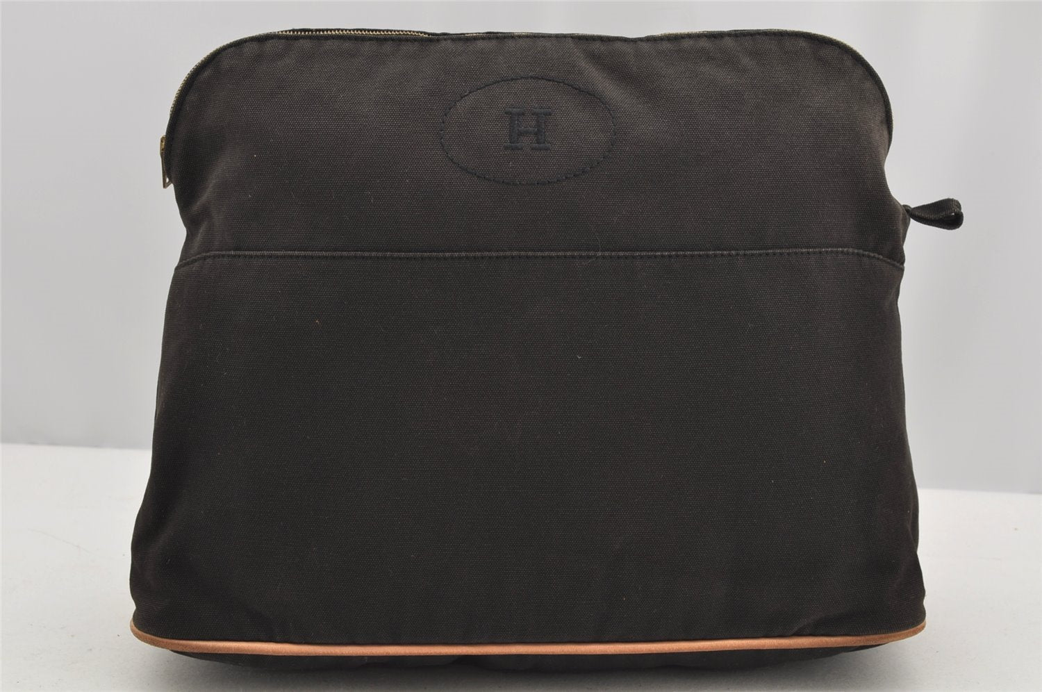 Authentic HERMES Bolide Pouch TGM Clutch Bag Canvas Leather Brown 2759I