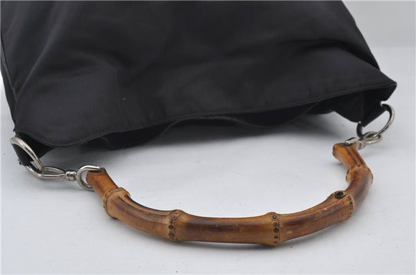 Authentic GUCCI Bamboo Vintage 2Way Shoulder Tote Bag Nylon Leather Black 2760E