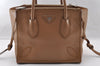 Authentic PRADA Leather Nappa 2Way Shoulder Tote Bag Purse Brown 2760I