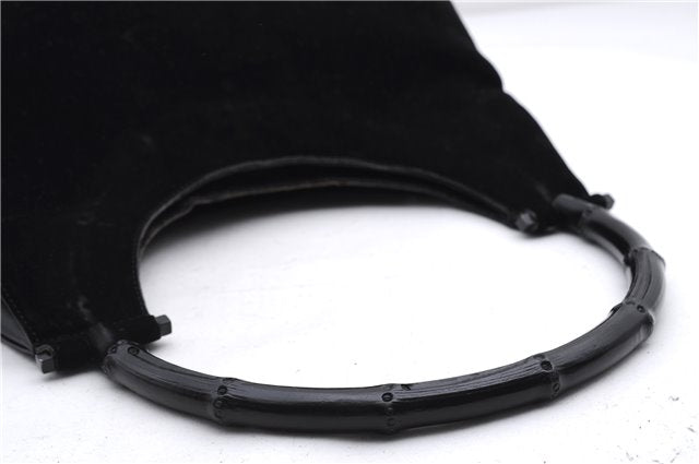 Authentic GUCCI Bamboo Shoulder Hand Bag Purse Suede Leather 0013739 Black 2761E