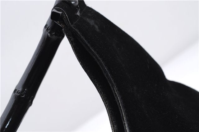 Authentic GUCCI Bamboo Shoulder Hand Bag Purse Suede Leather 0013739 Black 2761E