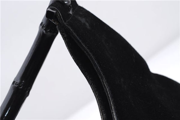 Authentic GUCCI Bamboo Shoulder Hand Bag Purse Suede Leather 0013739 Black 2761E