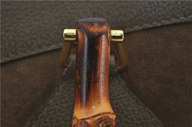 Authentic GUCCI Bamboo Vintage Hand Tote Bag Suede Leather Khaki Green 2762E