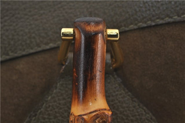 Authentic GUCCI Bamboo Vintage Hand Tote Bag Suede Leather Khaki Green 2762E