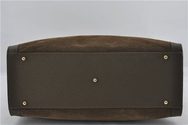 Authentic GUCCI Bamboo Vintage Hand Tote Bag Suede Leather Khaki Green 2762E