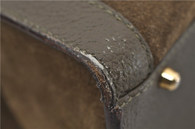 Authentic GUCCI Bamboo Vintage Hand Tote Bag Suede Leather Khaki Green 2762E