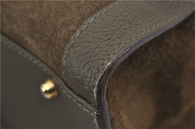 Authentic GUCCI Bamboo Vintage Hand Tote Bag Suede Leather Khaki Green 2762E