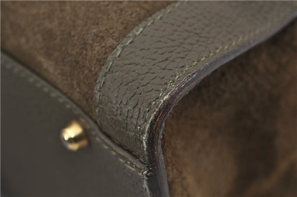 Authentic GUCCI Bamboo Vintage Hand Tote Bag Suede Leather Khaki Green 2762E