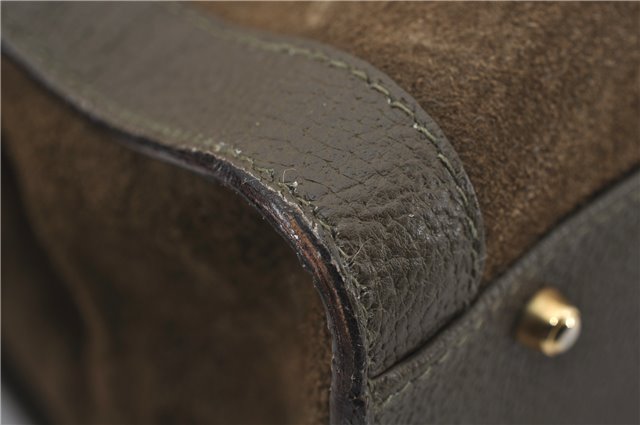 Authentic GUCCI Bamboo Vintage Hand Tote Bag Suede Leather Khaki Green 2762E