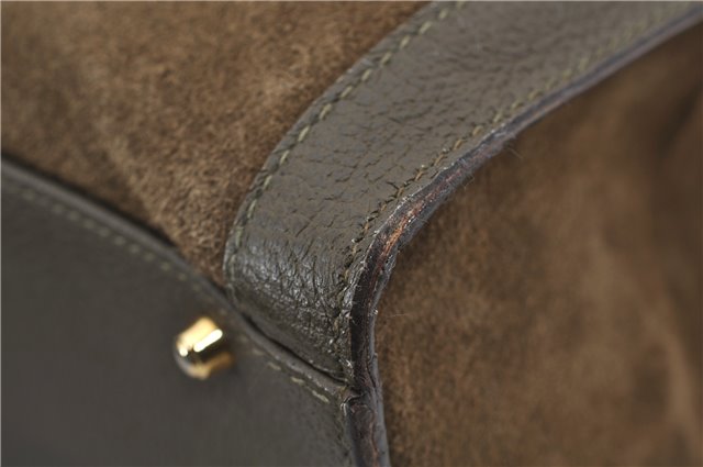 Authentic GUCCI Bamboo Vintage Hand Tote Bag Suede Leather Khaki Green 2762E