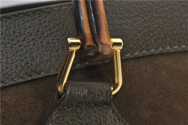 Authentic GUCCI Bamboo Vintage Hand Tote Bag Suede Leather Khaki Green 2762E