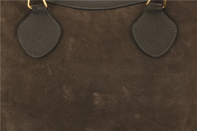 Authentic GUCCI Bamboo Vintage Hand Tote Bag Suede Leather Khaki Green 2762E