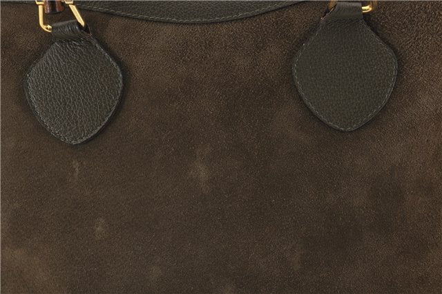 Authentic GUCCI Bamboo Vintage Hand Tote Bag Suede Leather Khaki Green 2762E