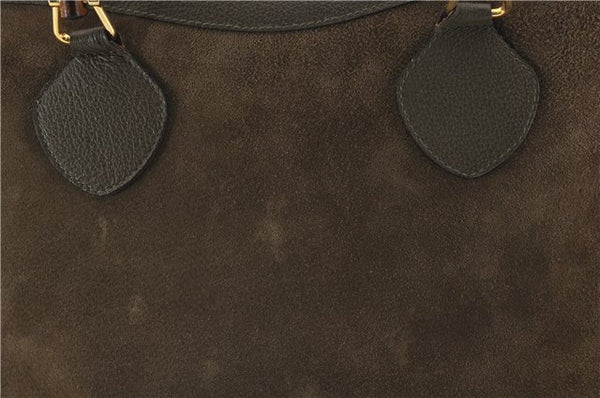 Authentic GUCCI Bamboo Vintage Hand Tote Bag Suede Leather Khaki Green 2762E