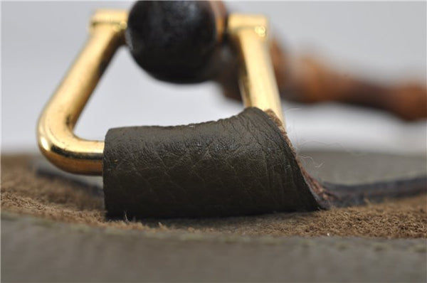 Authentic GUCCI Bamboo Vintage Hand Tote Bag Suede Leather Khaki Green 2762E